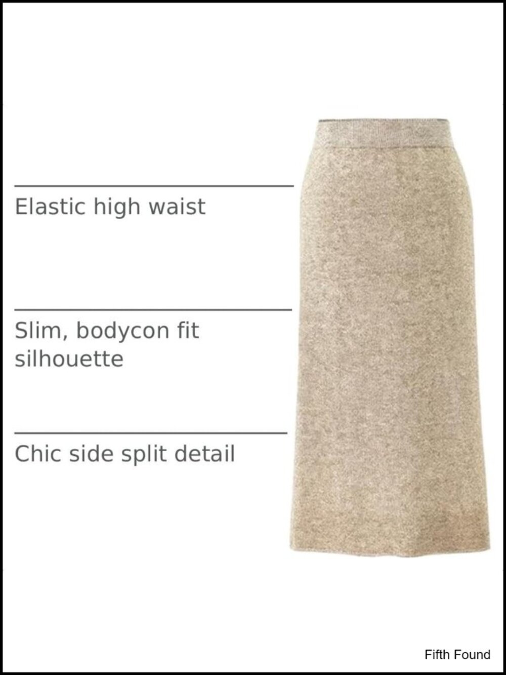 Wool Blend High Waist Rib Knit Pencil Skirt Side Slit Stretchy - Picture 3 of 6